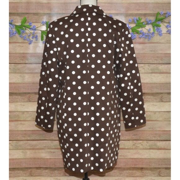 Liz Baker Ladies XL Brown Polka Dot Button Up Dress Jacket Coat Pockets Cotton - Picture 5 of 8